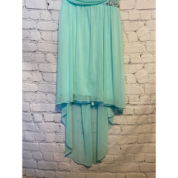 City Studio Formal Dress Size 5 Light Turquoise Bead Detail One Shoulder - Picture 4 of 14